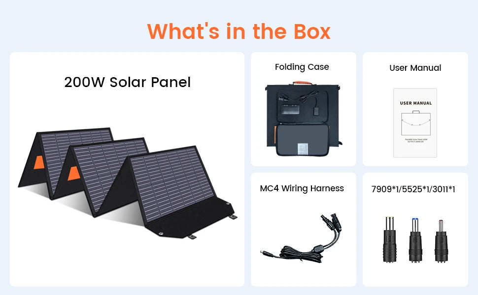 Pannello Solare Portatile 200W Pieghevole, Alta Efficienza e Ricarica Rapida, Certificato CE & RoHS