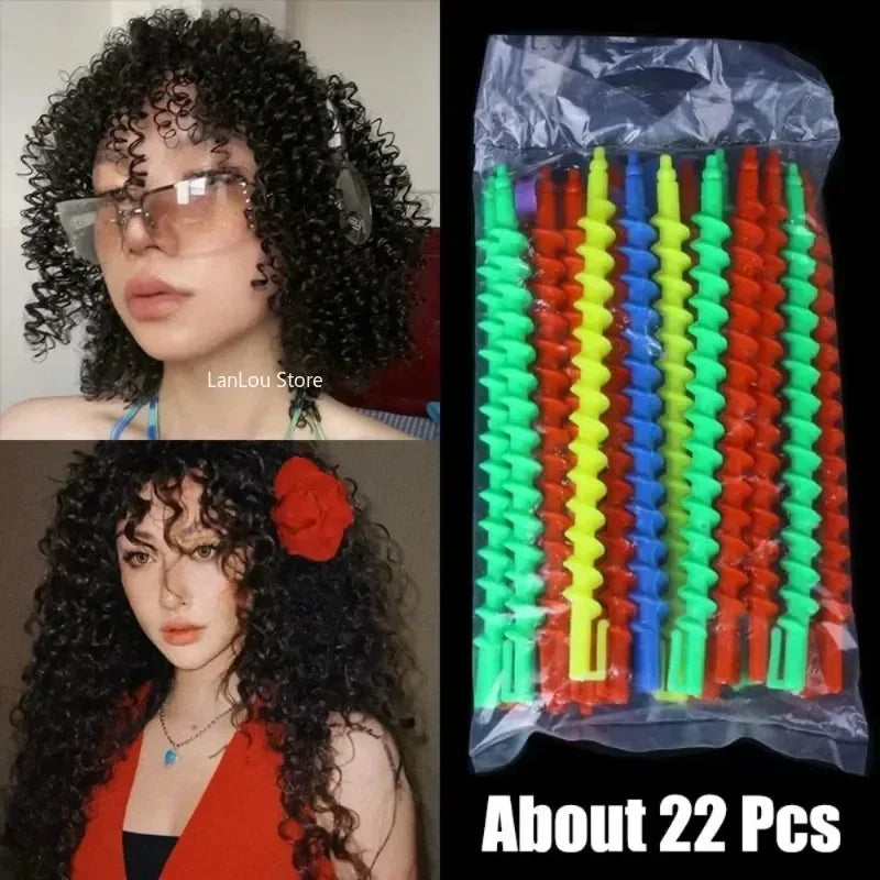 Curlers a Spirale Senza Calore, Set 22 Bigodini per Ricci Morbidi e Naturali Senza Danneggiare i Capelli