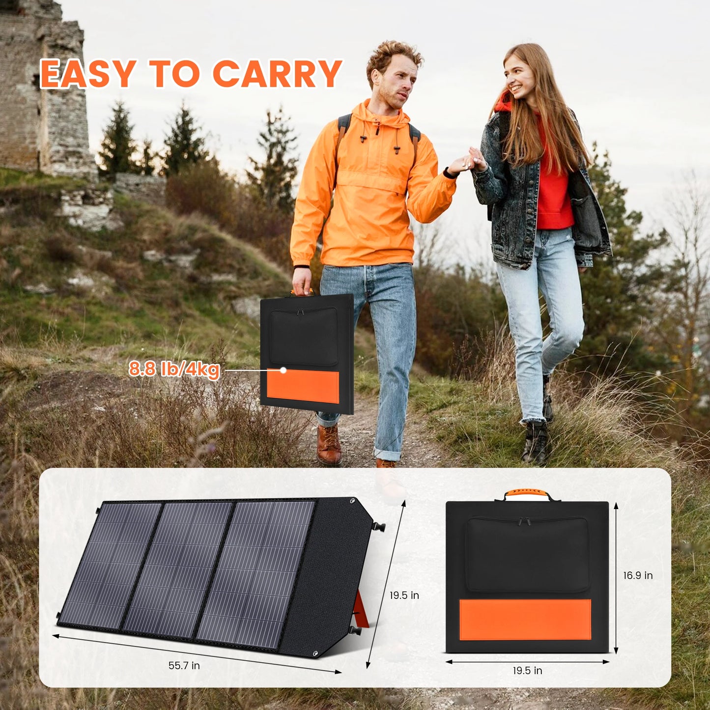 Pannello Solare Portatile 200W Pieghevole, Alta Efficienza e Ricarica Rapida, Certificato CE & RoHS