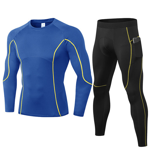 Set Compression Pantaloni e Maglia a Maniche Lunghe Sport Fitness per Uomo