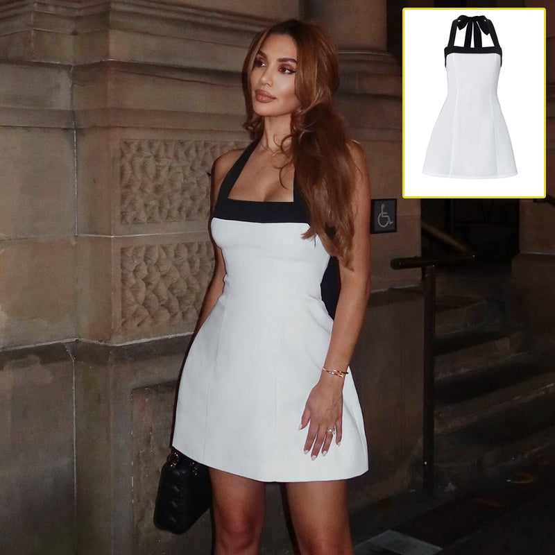 Sexy Black Halter Off Shoulder White Mini Dress Women Sleeveless Casual Vestido 2025 Spring Summer Lolita Y2K Clothes