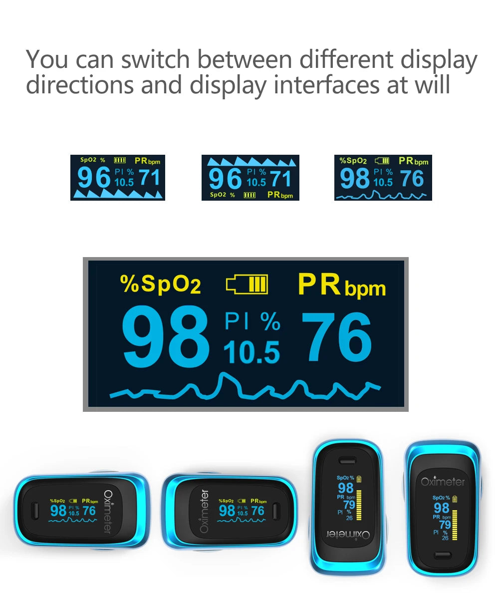 Oximetro Digitale Portatile da Dito con Display OLED – Monitoraggio SPO2 e Frequenza Cardiaca