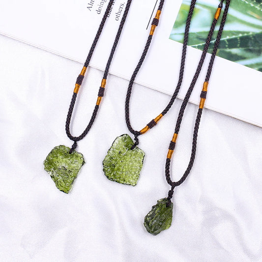 Collana con Pendente in Moldavite - Vetro Meteorico Naturale dalla Repubblica Ceca