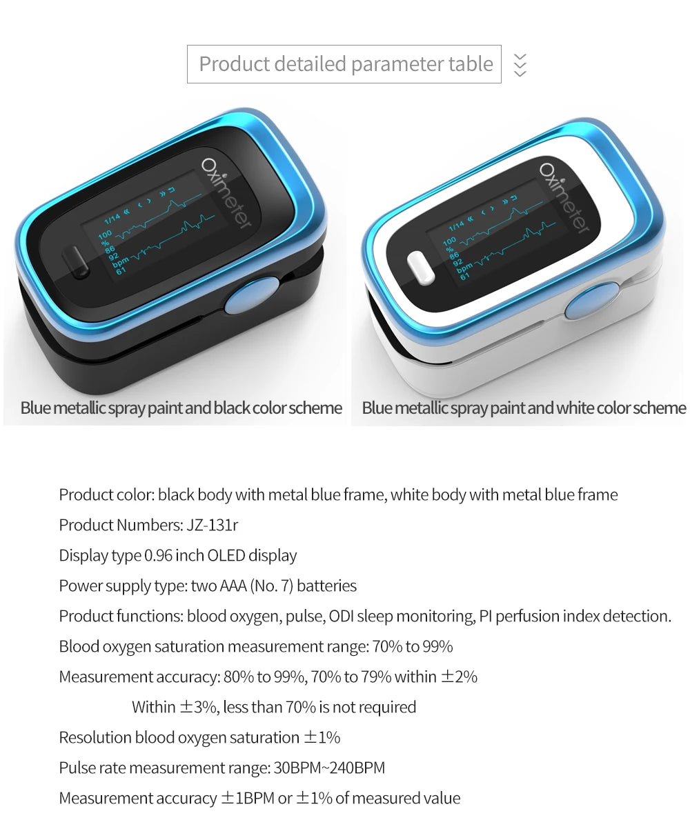 Oximetro Digitale Portatile da Dito con Display OLED – Monitoraggio SPO2 e Frequenza Cardiaca