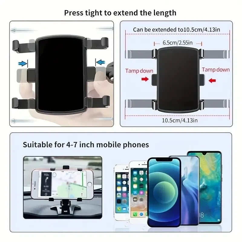 Supporto Universale per Smartphone da Auto con Clip per Cruscotto - Supporto GPS per iPhone, Samsung, Xiaomi