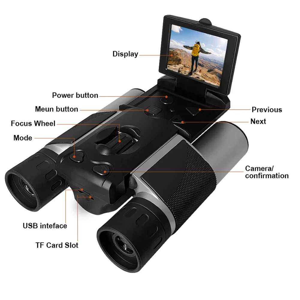 Binocolo Digitale 12x32 1080P con Schermo LCD 2.0" e Telescopio Digitale 12X, Porta USB 2.0 per PC, Camera Video Digitale per Esterni fino a 1000m