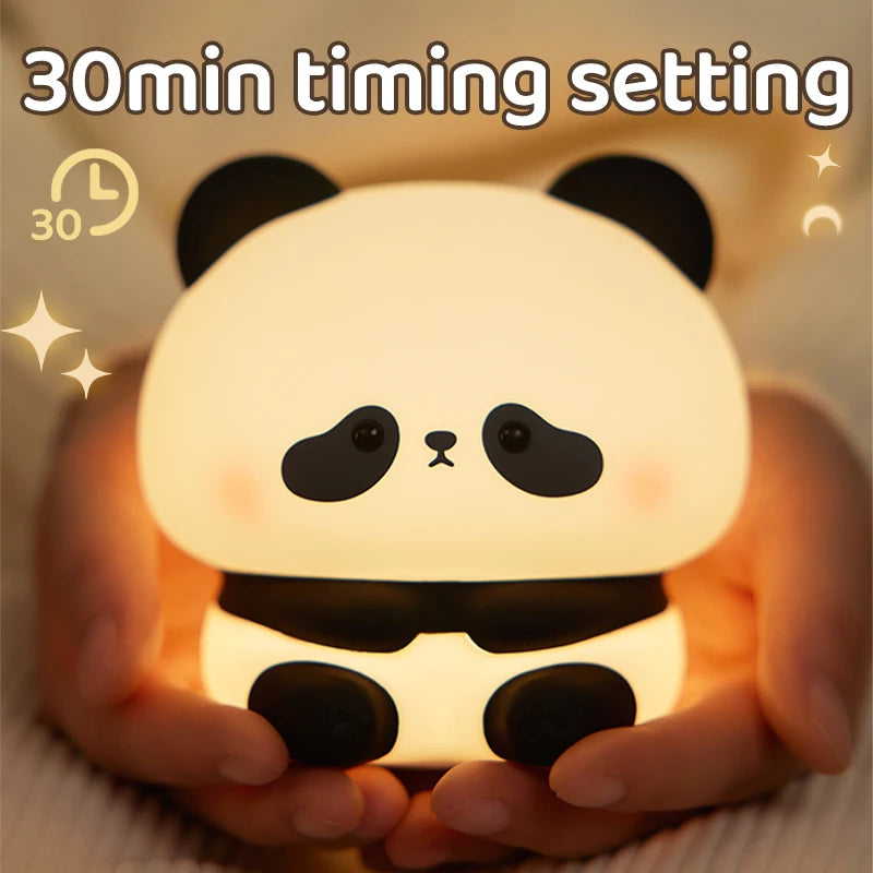 Luce Notturna LED Panda – Lampada Notturna in Silicone Morbido, Ricaricabile USB, con Controllo Touch, Timer e Decorazione per Camera da Letto – Idea Regalo per Bambini