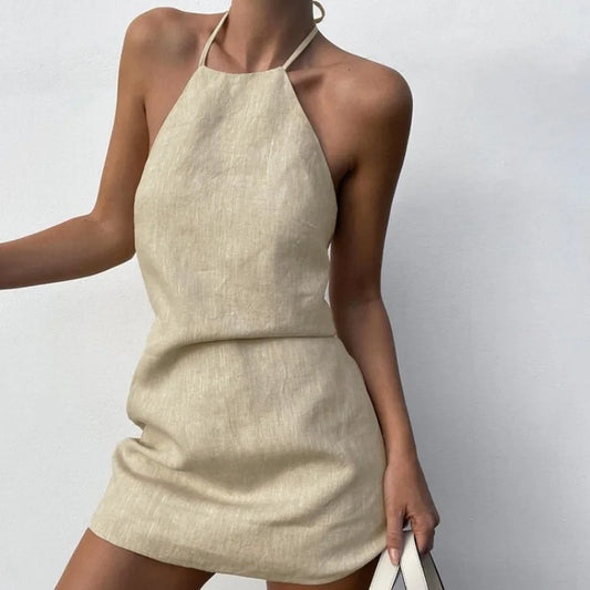 Simple Sexy Halter Summer Dress in Cotton and Linen