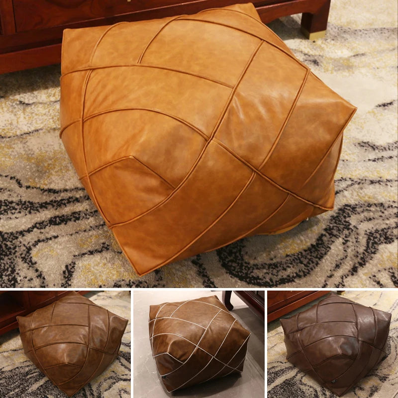 Cuscino Coprisedia Quadrato in Similpelle PU, Copertura per Pouf, Tatami, Sgabello o Poggiapiedi in Stile Folk Decor