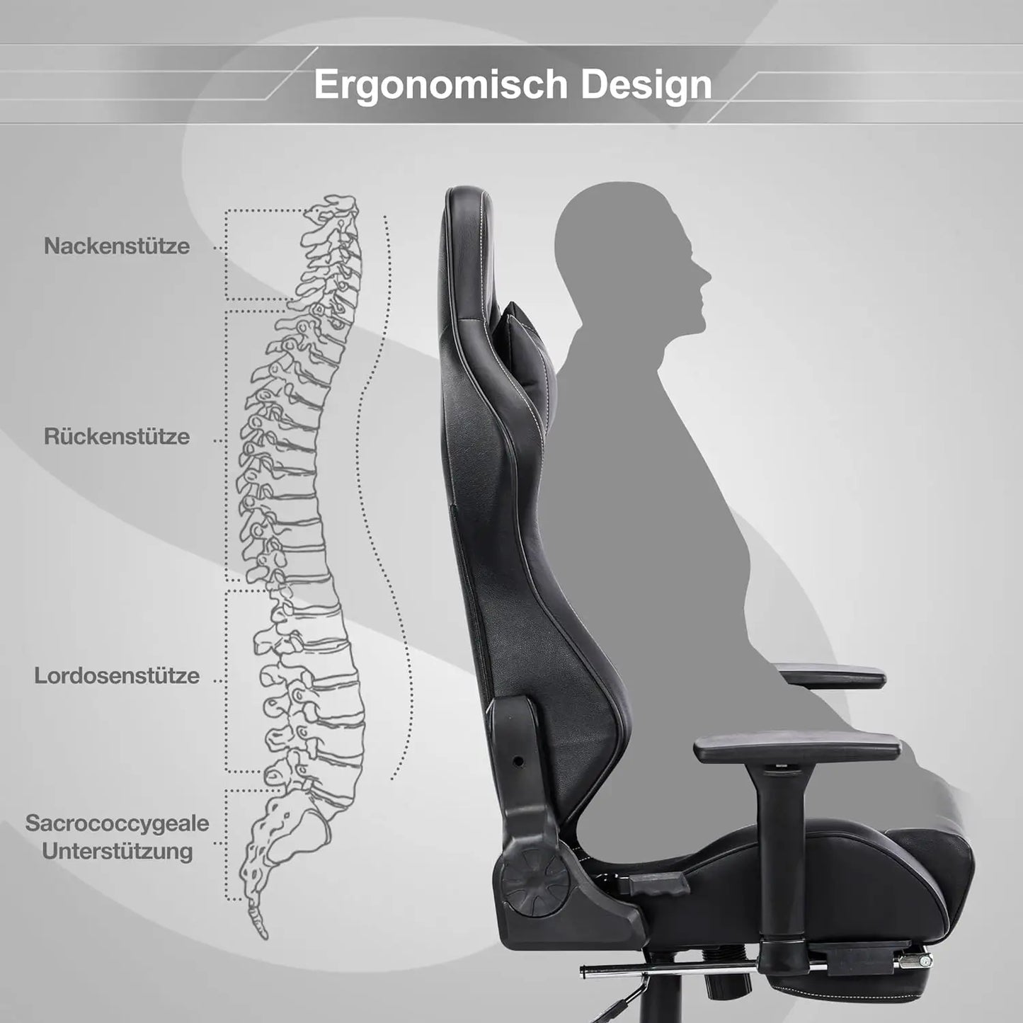 Sedia da Computer Ergonomica con Massaggio, Poggiapiedi Estraibile e Altezza Regolabile, Poltrona da Ufficio Reclinabile con Seduta Imbottita, Colore Nero