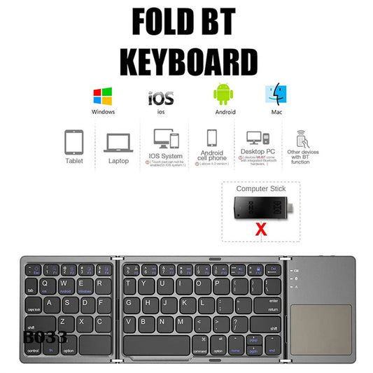 Tastiera Bluetooth Pieghevole con Touchpad – Portatile, Ricaricabile, Certificata CE | Compatibile con iOS, Android, Windows