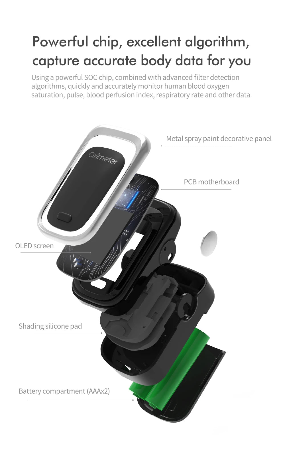 Oximetro Digitale Portatile da Dito con Display OLED – Monitoraggio SPO2 e Frequenza Cardiaca