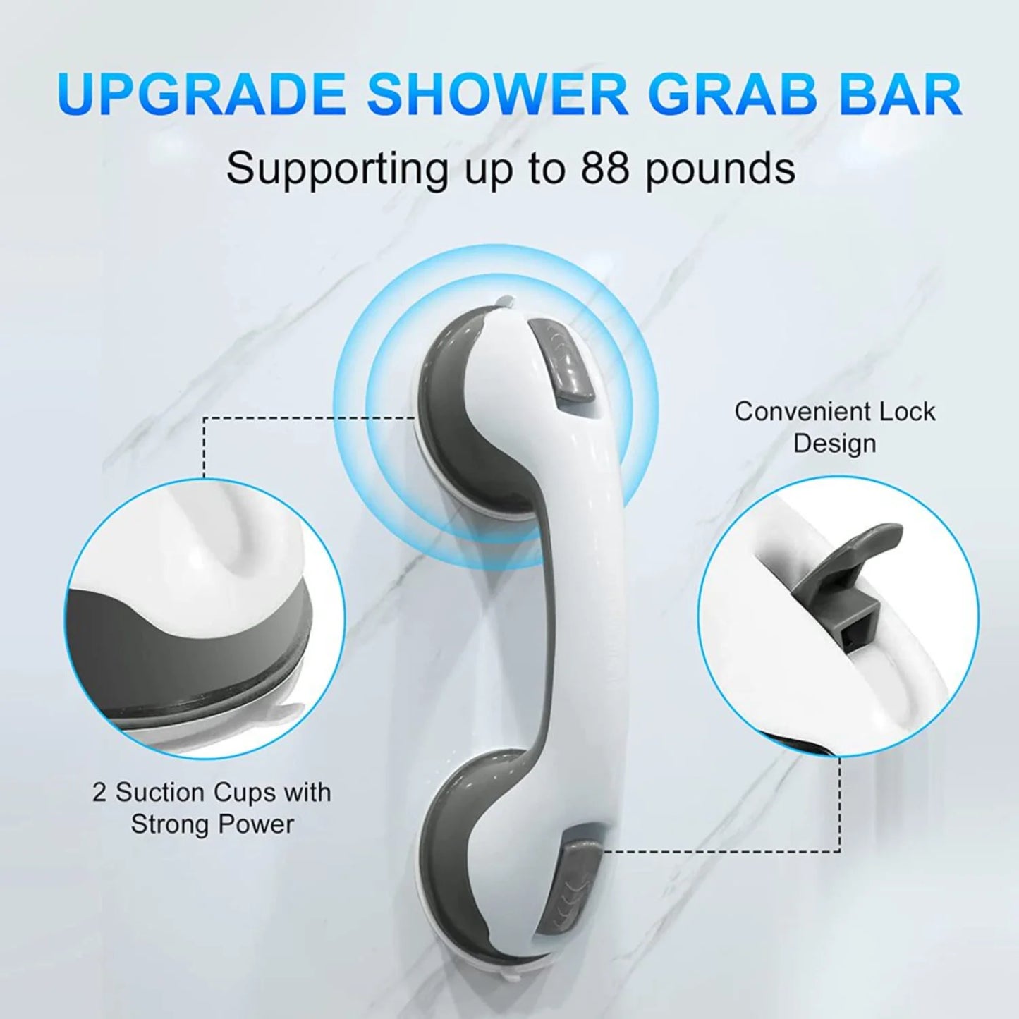 Coppia di Maniglie di Sicurezza da Bagno 30 cm con Ventosa Ultra Aderente, Supporto Antiscivolo per Vasca e Doccia