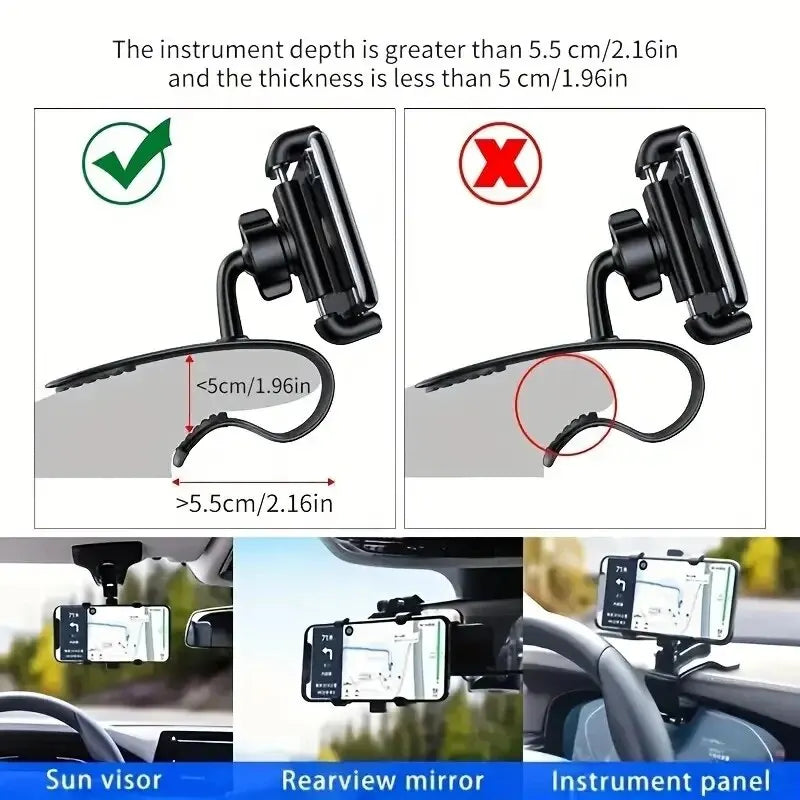 Supporto Universale per Smartphone da Auto con Clip per Cruscotto - Supporto GPS per iPhone, Samsung, Xiaomi