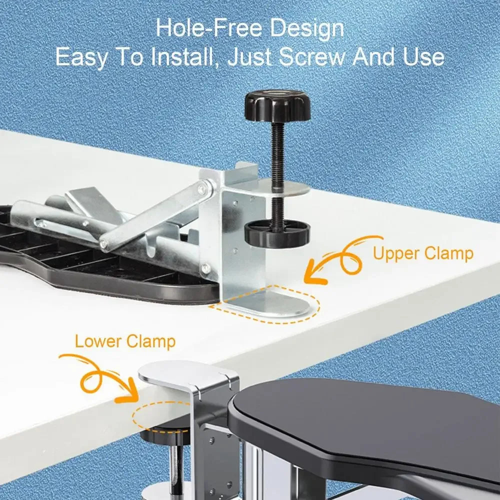 Supporto per Braccio da Scrivania con Poggiapolso Ergonomico Pieghevole – Estensore per Tastiera e Mouse con Piattaforma Rotante