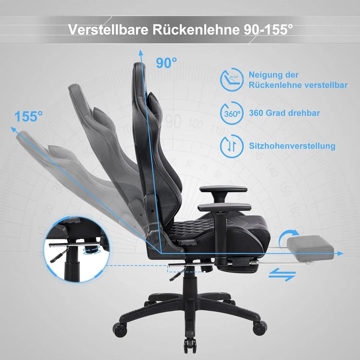 Sedia da Computer Ergonomica con Massaggio, Poggiapiedi Estraibile e Altezza Regolabile, Poltrona da Ufficio Reclinabile con Seduta Imbottita, Colore Nero