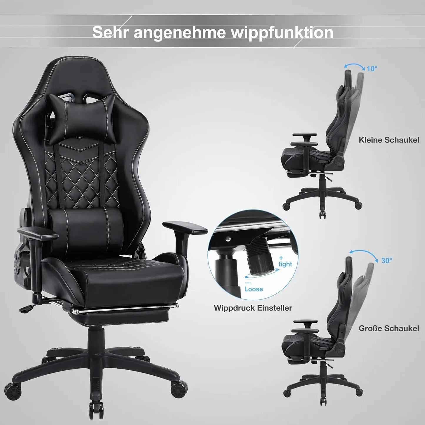 Sedia da Computer Ergonomica con Massaggio, Poggiapiedi Estraibile e Altezza Regolabile, Poltrona da Ufficio Reclinabile con Seduta Imbottita, Colore Nero