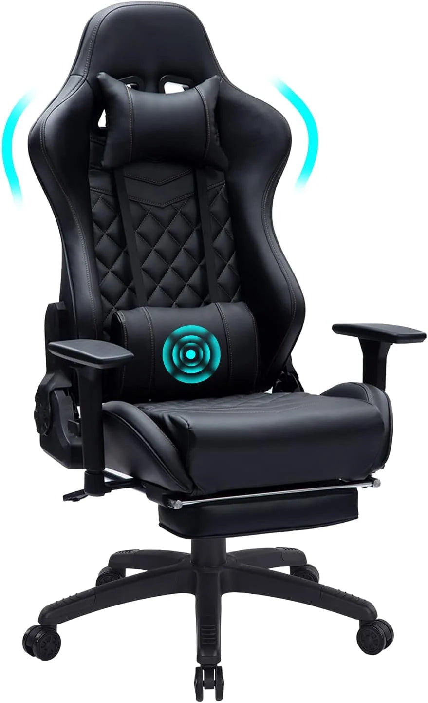 Sedia da Computer Ergonomica con Massaggio, Poggiapiedi Estraibile e Altezza Regolabile, Poltrona da Ufficio Reclinabile con Seduta Imbottita, Colore Nero