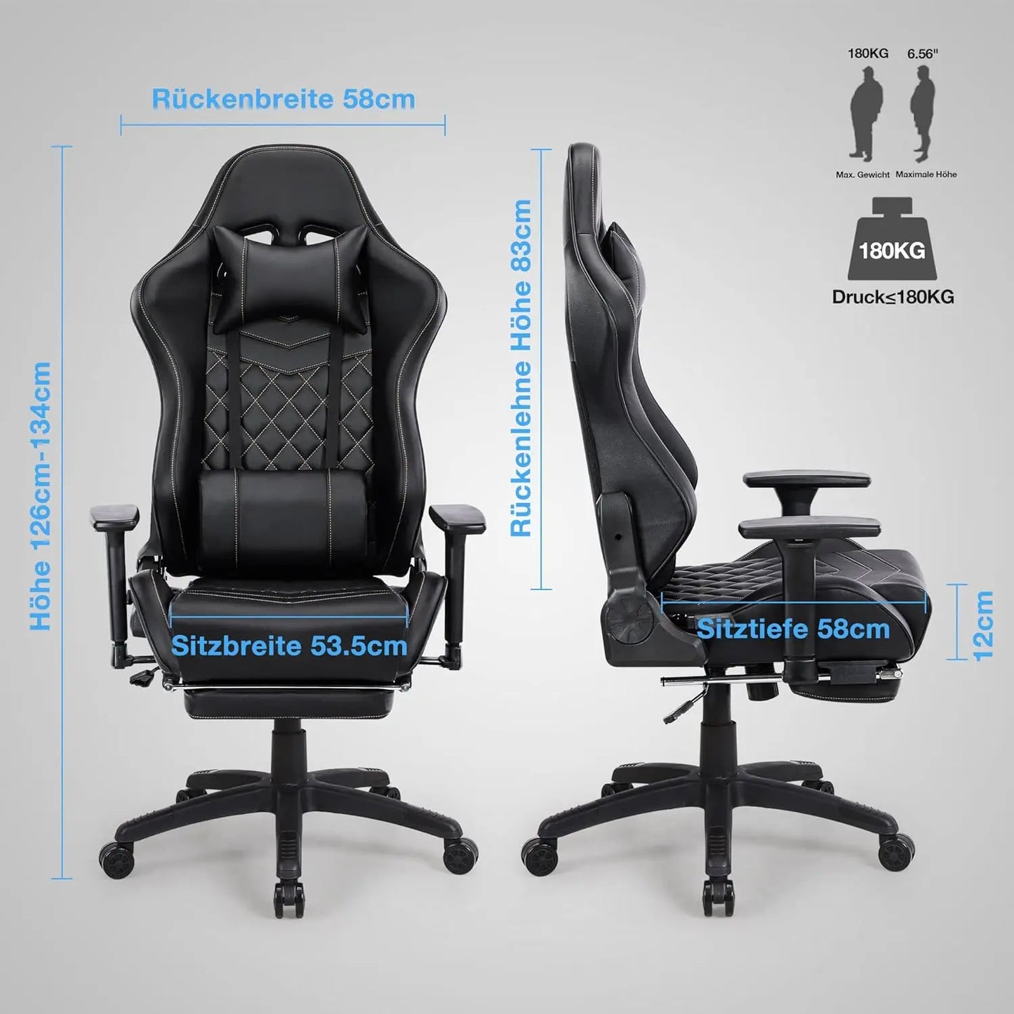 Sedia da Computer Ergonomica con Massaggio, Poggiapiedi Estraibile e Altezza Regolabile, Poltrona da Ufficio Reclinabile con Seduta Imbottita, Colore Nero