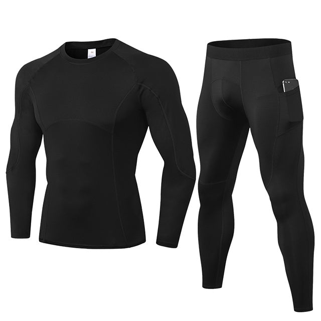 Set Compression Pantaloni e Maglia a Maniche Lunghe Sport Fitness per Uomo