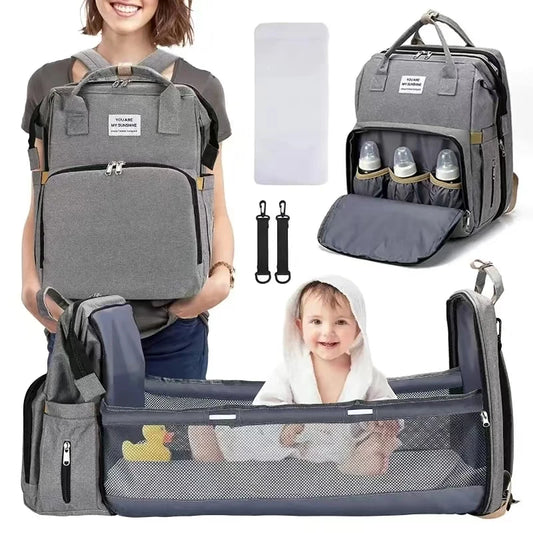 Zaino Maternità Multifunzionale "Mamma e Bimbo", Letto Portatile Pieghevole, Ampio, Zaino da Viaggio Leggero per Mamma e Bambino, Borsa da Passeggio per Outing con Tasche Organizzate